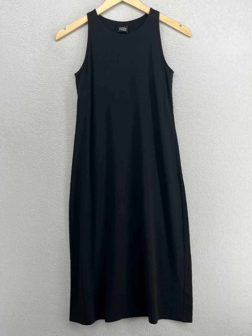 EILEEN FISHER Dress S Stretch Organic Cotton Jersey Tankdress Shelf Bra Black